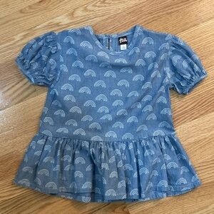 Tea Collection Chambray Top with Rainbow Pattern